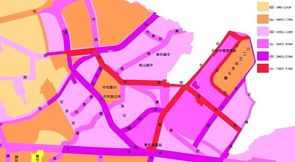 中和區「地價級距圖」（圖／翻攝自中和地政事務所）