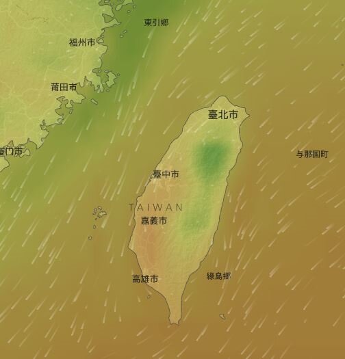明日台灣將回溫，周一將會有濕冷峰面南下。（圖片取自Windy.com）