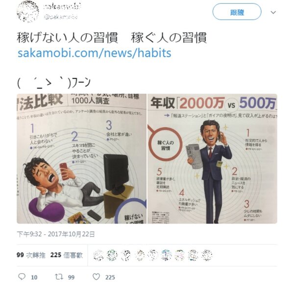 日本網友貼出，雜誌分析魯蛇都有的5個生活習慣（圖／翻攝自Twitter）