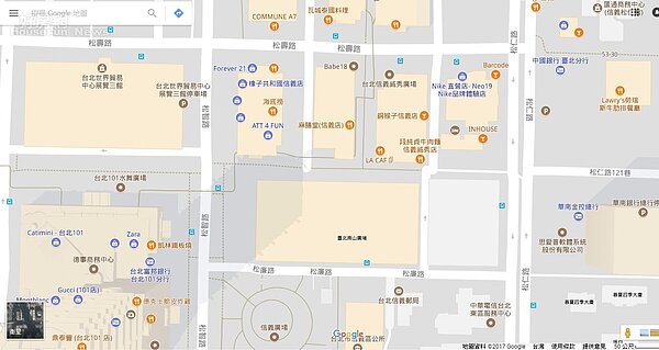 位在松壽路與松廉路中間的走道,人潮眾多。(圖片取自googlemap)