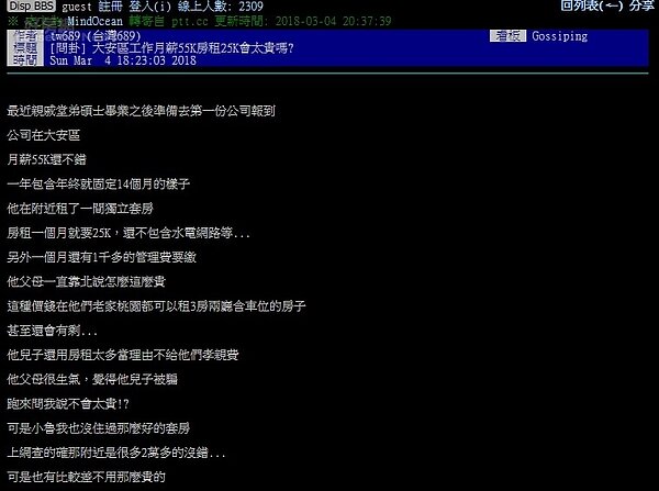 網友在PPT發問大安區租房價錢。圖/PPT