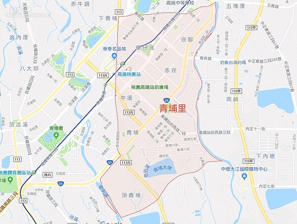 桃園青埔特區內有大園區、中壢區青埔里的門牌。(截自GoogleMap)