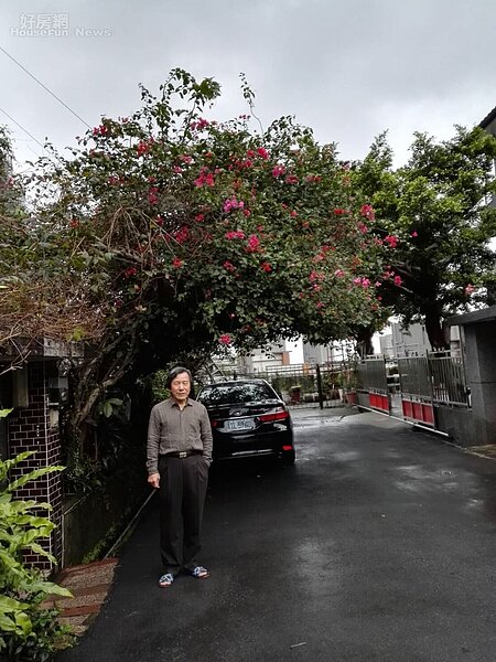 2. 王南雄住家位在淡水自強路靜巷,門口花木扶疏。