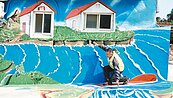 油漆工塗鴉　小金門民宅蹦出衝浪夯景