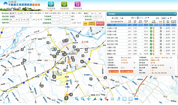 雲林斗六實價登錄（圖／翻攝自內政部實價登錄）