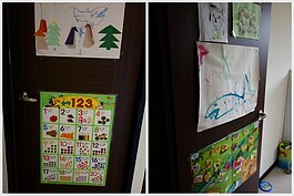 兩扇房門上都是喜歡畫畫的兒子的作品，獨一無二，是最好的裝飾品。
