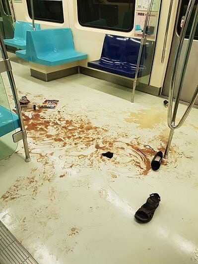 北捷淡水信義線4日早上,有老鼠在大安森林公園站闖入一輛往象山方向的列車內,引起乘客恐慌推擠,乘客於大安站下車疏散時,現場一片狼藉。 圖/摘自臉書社團「爆料公社」
