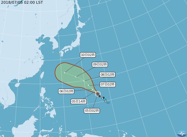 第8號颱風瑪莉亞昨晚8時生成。圖／氣象局提供
