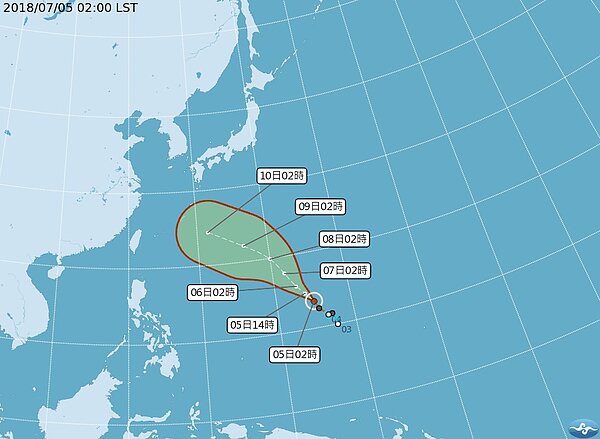 第8號颱風瑪莉亞昨晚8時生成。圖/氣象局提供