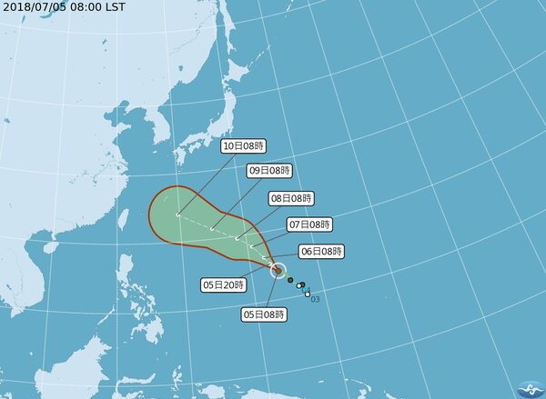今年第8號颱風瑪莉亞昨晚生成，往琉球群島方向前進。圖／擷取自中央氣象局網站