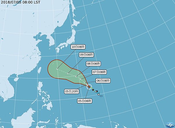 今年第8號颱風瑪莉亞昨晚生成,往琉球群島方向前進。圖/擷取自中央氣象局網站