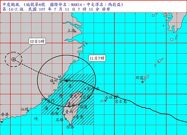 瑪利亞颱風路徑圖(氣象局)