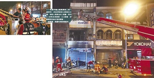 桃園市龜山區萬壽路二段一處民宅，25日深夜近11時發生火警，消防人員救出6人送醫，其中4人沒有生命跡象，2人輕傷。詳細原因及身分有待調查。（葉臻攝、桃園市消防局提供）