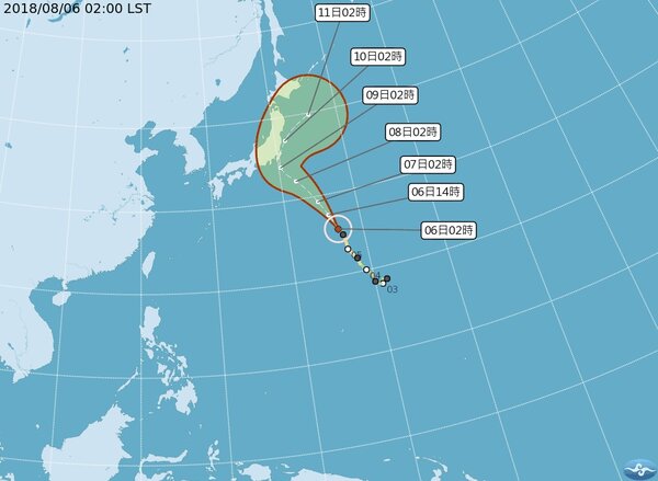 彭啟明說，中度颱風珊珊預計周三晚到周四將侵襲日本關東，將會有明顯影響。圖／翻攝自氣象局網站
