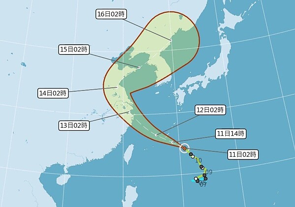 摩羯颱風潛勢圖。圖／擷取自中央氣象局網站
