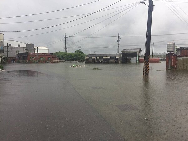 高市路竹頂寮鄰近興達港，位處舢舨航道引入海水，今年漲潮積水情況特別嚴重。 記者徐白櫻／翻攝
