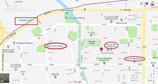 新莊副都心學區宅房價失效，今年五月陸續賠售成交。（圖／截圖自GoogleMap）