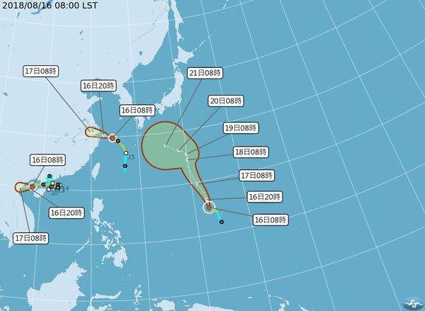 今年第19號颱風蘇力（右）今天上午生成。圖／擷取自氣象局網站
