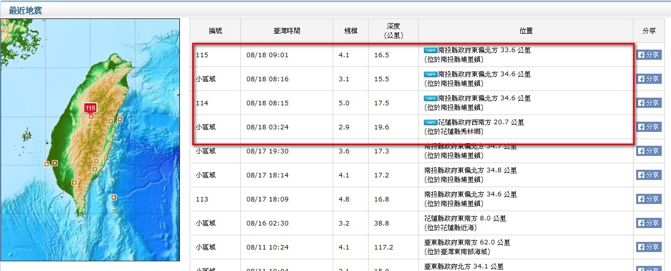 8/18 連四震(氣象局)