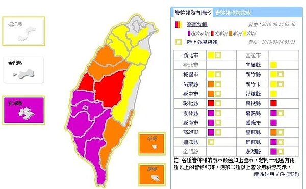 超大豪雨地區有雲林縣、嘉義市、嘉義縣、台南市、高雄市、屏東縣、澎湖縣。圖/翻攝自氣象局網站