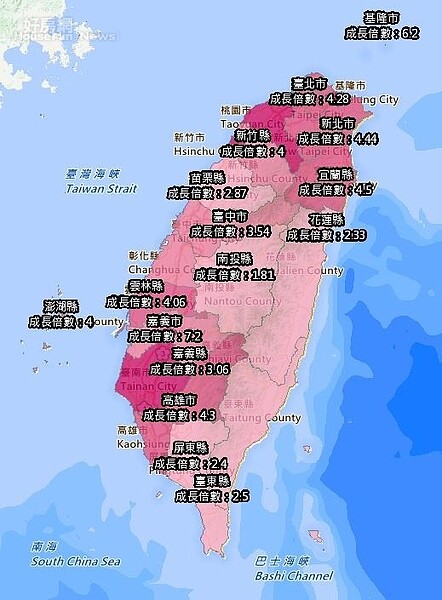 經濟部統計去年4月至今年4月，全台增加3302間夾娃娃機店，主要集中在新竹市、嘉義市和基隆市。（擷取自經濟地理資訊系統）