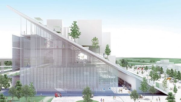 桃園市立美術館以新穎的山丘造型為建築主體外觀，將打造2棟，各為地上5層、地下1層以及地上3層、地下1層建築。圖／市府提供
