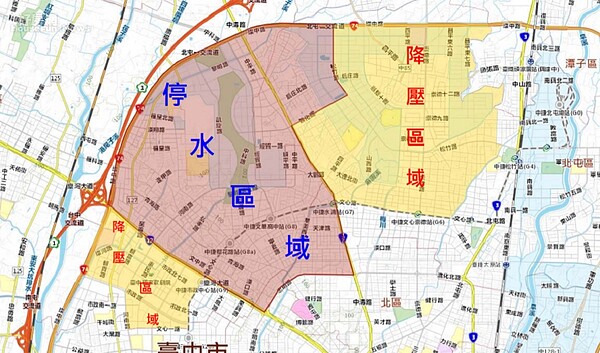 台中5/27停水減壓範圍。（圖／截取自台中市政府）