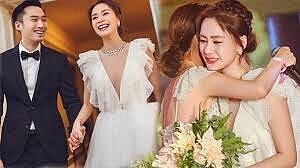 阿嬌和賴弘國在洛杉磯舉辦婚禮，她身穿Jenny Packham深V禮服。圖／取自微博
