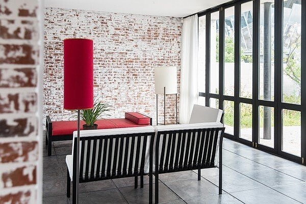 王大閎建國南路自宅重建中的客廳。圖/北美館提供