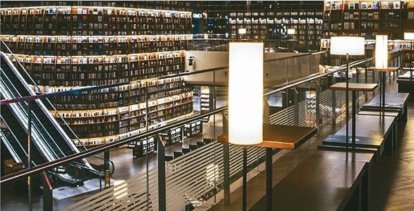 首爾星野圖書館為挑高兩層樓設計，屋頂覆蓋玻璃，擁有絕佳採光。 圖／取自星野圖書館官網