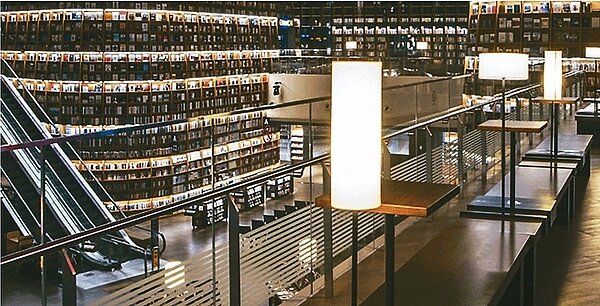 首爾星野圖書館為挑高兩層樓設計，屋頂覆蓋玻璃，擁有絕佳採光。 圖／取自星野圖書館官網