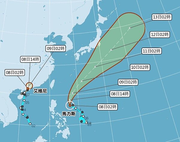 颱風路徑圖(圖／擷取自中央氣象局網站)