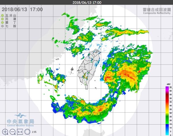 氣象局1700發布的雷達回波圖(氣象局)