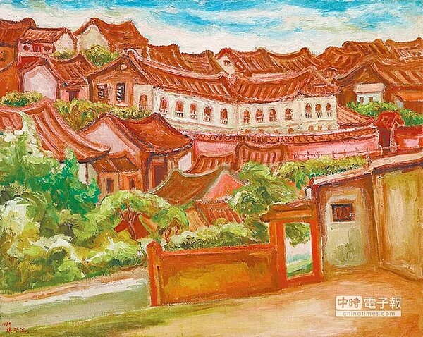 台灣尊彩藝術中心首度參加香港巴塞爾藝術展,展陳澄波作品,圖為陳澄波油畫作品《淡水風景(二)》(尊彩藝術中心提供)