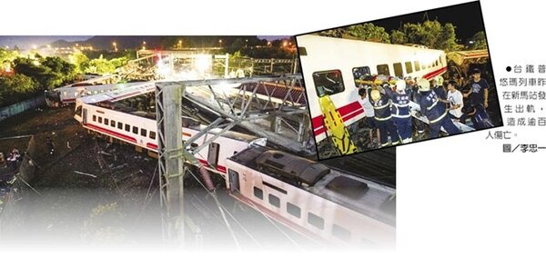 台鐵普悠瑪列車昨在新馬站發生出軌，造成逾百人傷亡。圖／李忠一