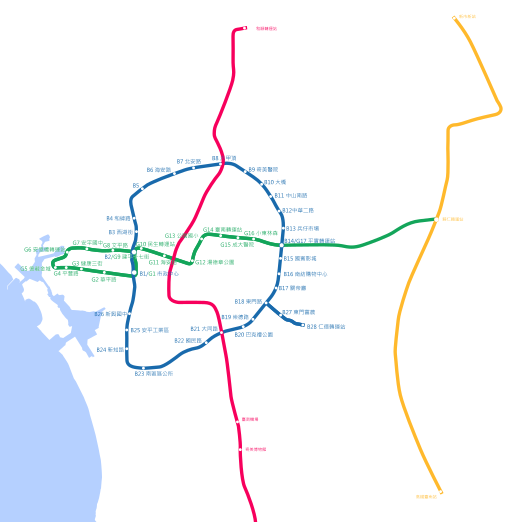 台南規劃大眾捷運系統第二期路網圖。（圖／截自維基百科）
