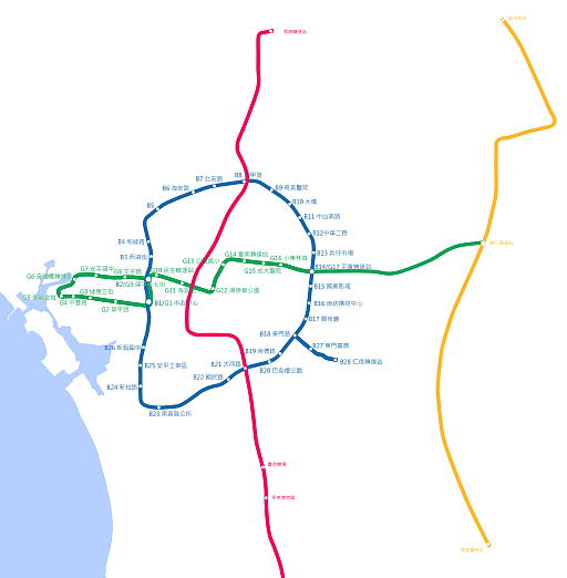 台南規劃大眾捷運系統第二期路網圖。(圖/截自維基百科)