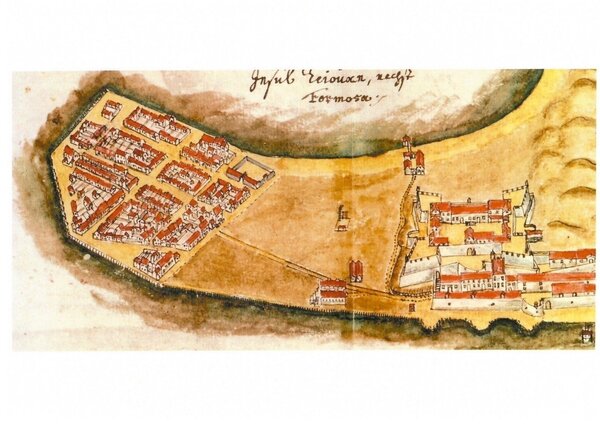 熱蘭遮城古地圖，繪製年代不詳。 中研院台史所／提供