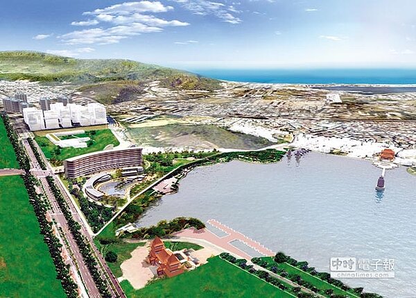 位於北高雄的高雄市蓮潭湖畔都會度假園區(黃色範圍內),基地面積4.67公頃,重新招商,採促參BOT模式。圖/高雄觀光局提供