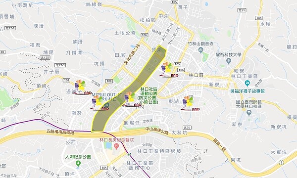 林口中心商業區一帶的生活圈範圍。圖/新北市地政局