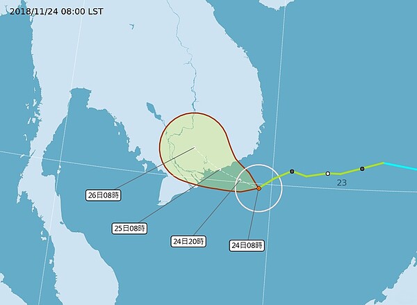 輕颱天兔,持續接近中南半島。圖/翻攝自中央氣象局網站