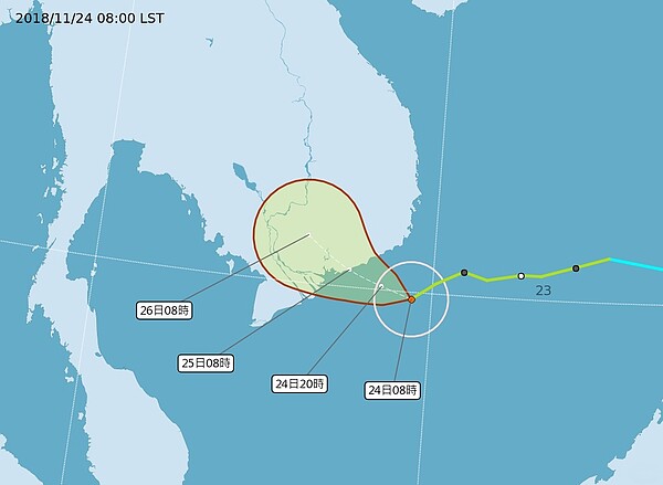 輕颱天兔，持續接近中南半島。圖／翻攝自中央氣象局網站
