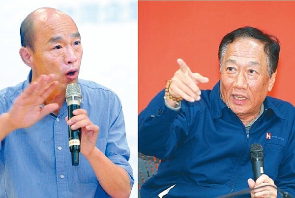 兩岸企業家峰會年會下月三日起在廈門舉行，鴻海董事長郭台銘（右圖）將出席，他邀韓國瑜（左圖）與會，屆時可與許多大企業碰面，有利行銷高雄。圖╱聯合報系資料照片
