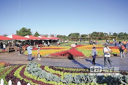 2018新社花海以「新社花海行 樂遊台三線」為主題,展區布置20公頃的花草區,植栽多達35萬株精緻花卉。(馮惠宜攝)