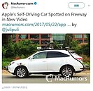 蘋果自駕車發生首起車禍！龜速遭後車追撞
