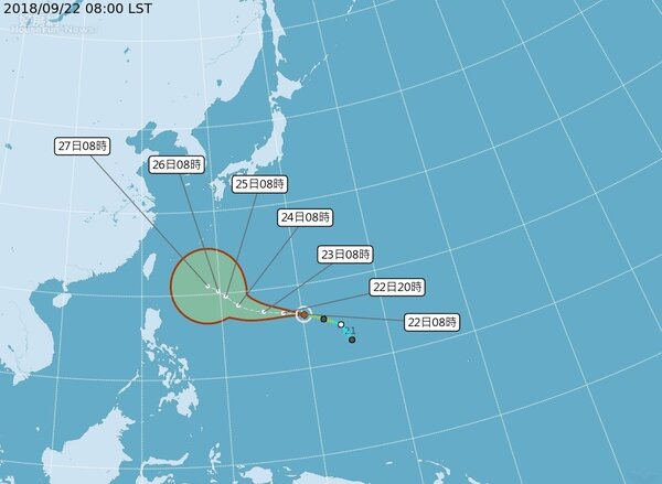 氣象局天氣預報，輕度颱風 潭美 (編號第 24 號，國際命名 TRAMI)，中心位置位於北緯 16.40 度、東經 140.20 度，以每小時23公里速度，向西北西進行。