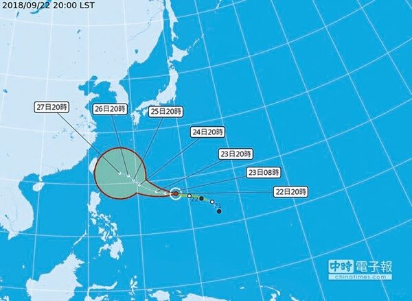 潭美颱風越來越強，移動路線將接近台灣的機率也增高。（取自氣象局網站）
