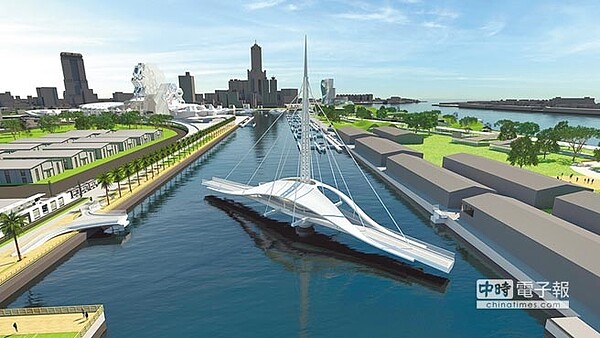 長度約110公尺的大港橋,將串連亞洲新灣區、駁二特區及30公頃的蓬萊倉庫群,形成水岸觀光、文創廊道。圖/台灣港務公司提供