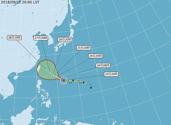 潭美颱風路徑。圖／擷取自氣象局網站
