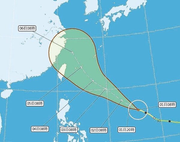 康芮颱風預測路徑。 中央氣象局／提供
